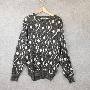 Italian Retro 90s Abstract Sweater Mens L Gray Crew Pullover Artsy CUCCINI ITALY